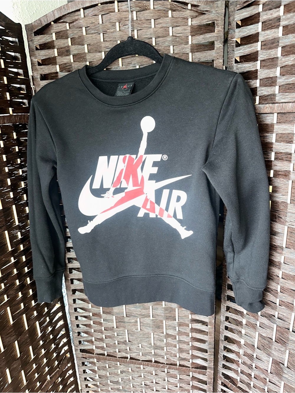 Jordan Boys Black Crewneck Sweatshirt with White and Red Logo- Size 8